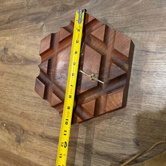 Vintage Handmade Black Walnut Carved Wall Clock Star of David? Hexagon HEAVY - Picture 4 of 5